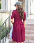 Pleated everyday dress in pomegranate
